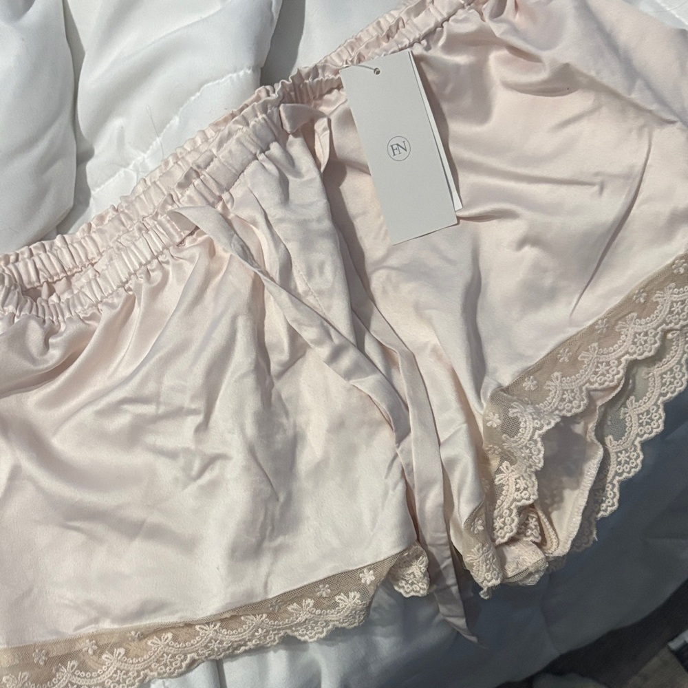 Flora Nikrooz Pale Pink Satin Lace-Trim Sleep Shorts